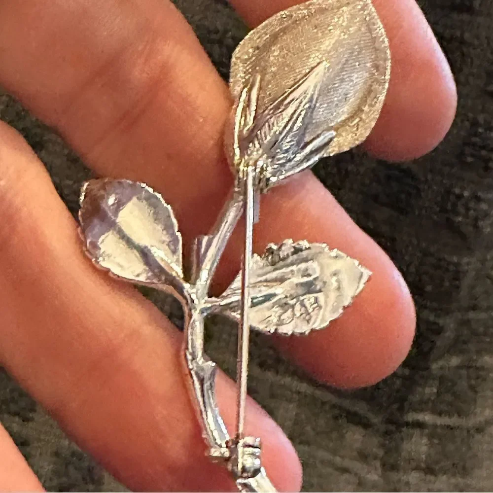 Vintage AK Anne Klein Silver Rose Brooch in Silver Tone with Mesh petals 2”